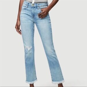 FRAME Denim Le High Straight Raw Hem Distressed Cropped Jeans